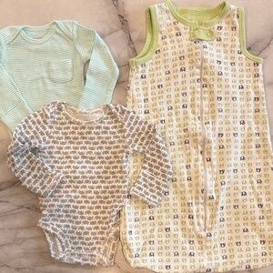 NB Bundle Sleep Sack and 2 long sleeve Green and gray Elephant Print baby suits